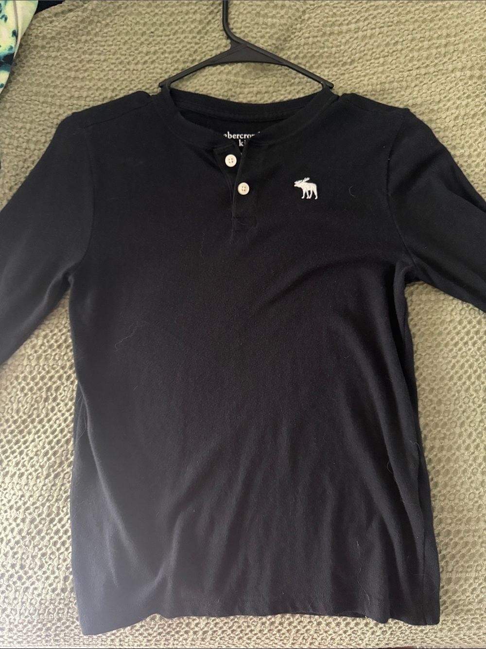 abercrombie kids Black Henley Long Sleeve Tee with White Moose Logo